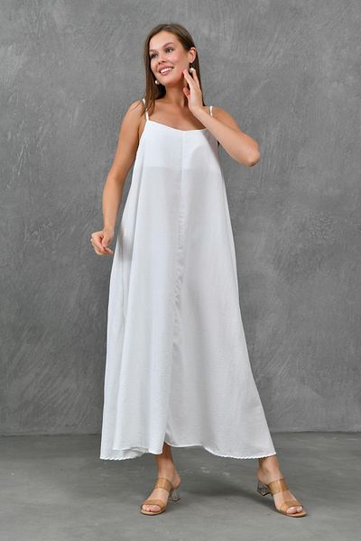 Secret Passion Lingerie Weißes Midi-Basic-Strandkleid – U-Kragen, verstellbarer Träger, Aerobin-Stoff 3378