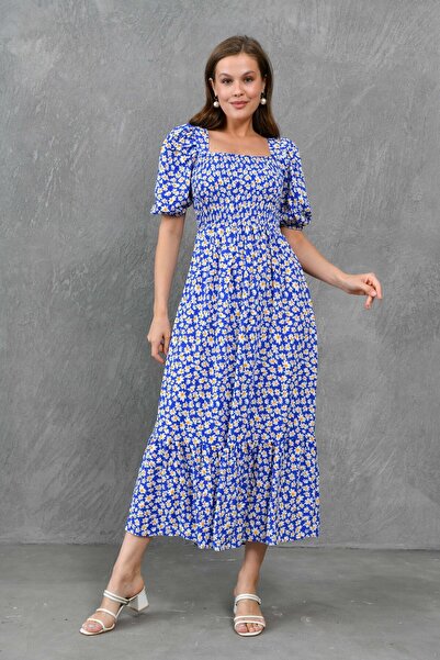 lovebox Коротке вечірнє плаття з коротким рукавом і принтом блакитних ромашок - 039