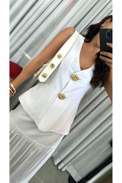 My Blog Large White Gold Buttoned Vest