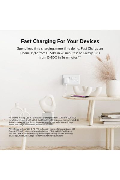 Belkin 20W USB-C PD 3.1 Fast Wall Charger with USB-C to Lightning Cable, Travel Size for iPhone,Ipad,Galaxy