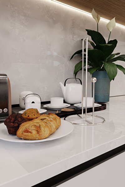 mba decor metal bending art Suport pentru prosoape de hârtie Silver Harmony cu design ergonomic - Suport pentru șervețele din inox Accesoriu pentru vesela de bucătărie