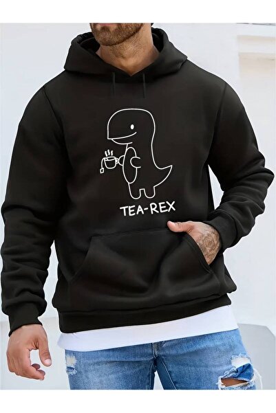 NoVibe Hanorac de iarnă cu glugă supradimensionat unisex cu imprimeu Tea-Rex ...
