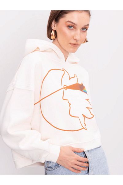 Modark SWEATSHIRT CU GLUGĂ DETALIAT PREIMPRIMAT CREAM