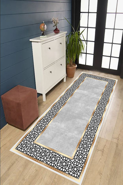 eco concept Home Decoration - Grey and Gold Colored Carpet, Washable Long Carpet