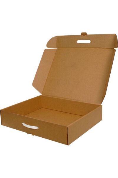 Kolici 50x40x10cm Kulplu Çift Oluklu Kilitli Kutu - Kraft - 5 Adet