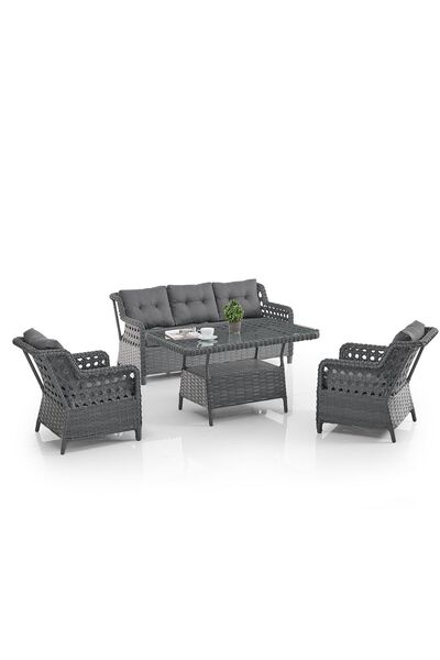 Evdemo Deniz Rattan Puflu Bahçe Balkon Takımı 3+1+1 Antrasit