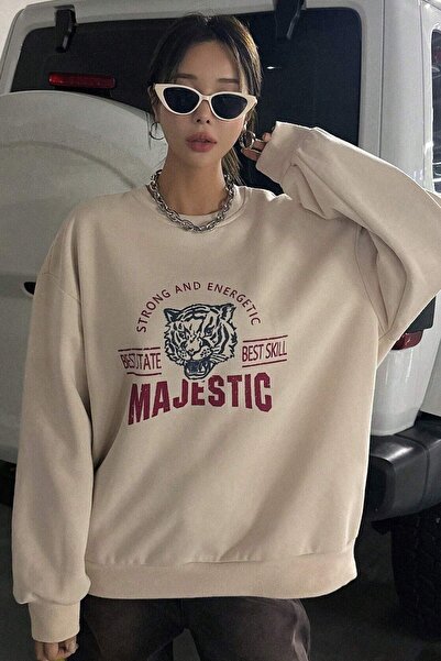 MODAGEN Φούτερ Unisex Beige Majestic με στάμπα oversize