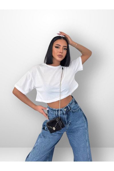 Modark Γυναικείο μπλουζάκι White Crop Oversize Cycling Basic