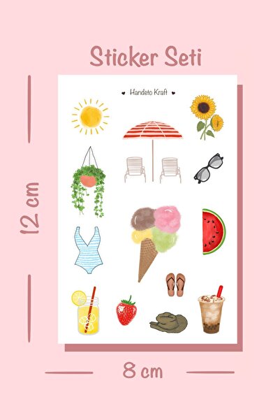 Handeto Kraft Yaz Tatili Temalı Sticker Seti 8x12 Cm, Çıkartma, Bullet Journa...