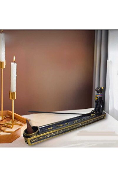 Dodemert Home Altın Mısır Kedi Sfenks Dekoratif Beton Biblo & Tütsülük