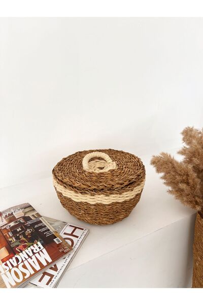 KaiHome سلة ومنظم عملي مع غطاء من الخوص