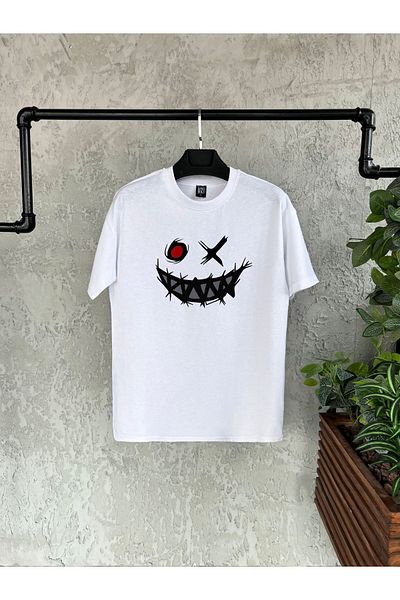 BİKOMBİNE Tricou alb cu imprimeu Smile Monster pentru bărbați