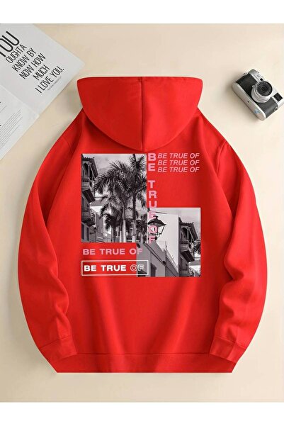 NoVibe Hanorac de iarnă oversize unisex cu imprimeu Be True - 3 fire, 100% bu...