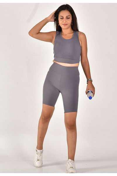Ressome Mix.cabinet Women's High Waist Recovery Biker Shorts Leggings and Strappy Crop Bustier Set