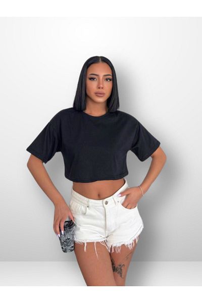 Modark Tricou negru oversize Crop pentru damă - Model de bază pentru bicicletă