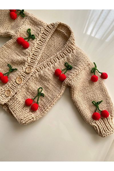 Hobihanem Tuhafiye Hand Knitted Cherry Baby Cardigan