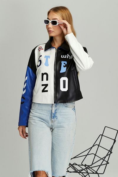 Black Level Palton oversize pentru femei cu imprimeu colorat - Jachetă pentru colegiu cu fermoar