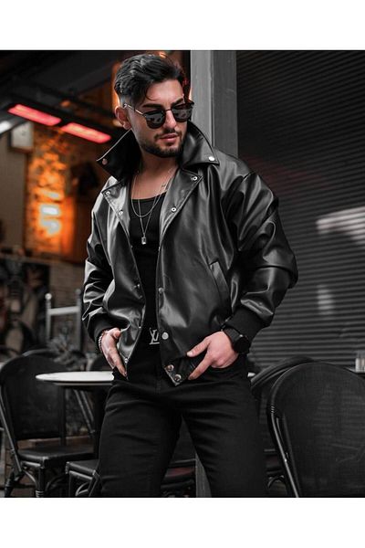 S&M CLOTHİNG NEW SEASON ΑΝΔΡΙΚΟ ΔΕΡΜΑΤΙΝΟ ΜΠΟΥΦΑΝ OVERSIZE