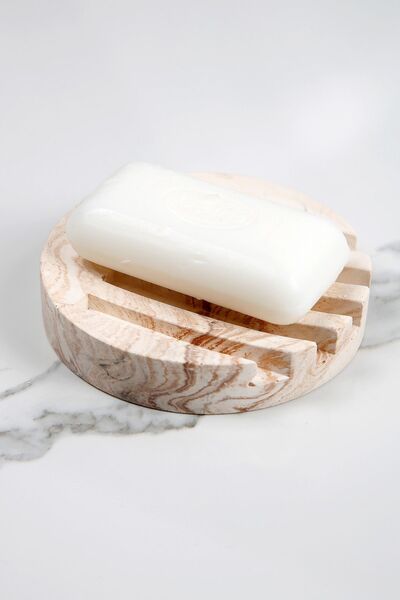 betonmall صلب خرساني دائري منقوش بالرخام مقاس 10 سم - مع موزع صابون ومصفاة مياه