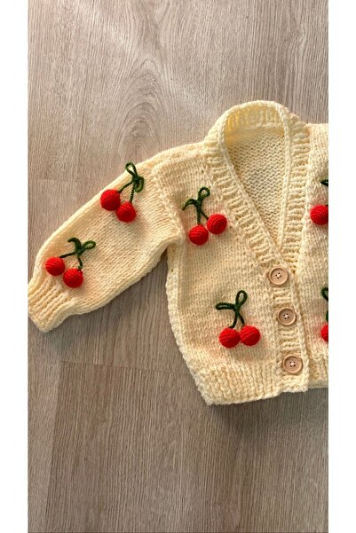 Hobihanem Tuhafiye Hand Knitted Cherry Baby Cardigan
