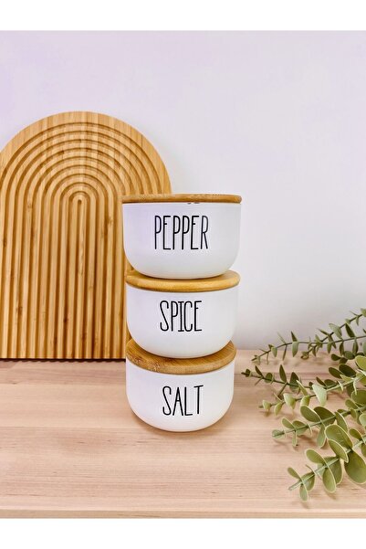 ELZEY HOME طقم برطمان توابل زجاجي بغطاء من الخيزران مكون من 3 قطع