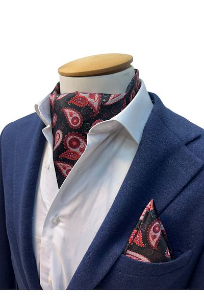 TMFASHİON Men's Ascot Scarf - Shawl Patterned, Self-Tied Neck Cover and Pocket Handkerchief Set