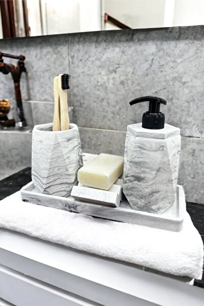 betonmall Σετ μπάνιου από σκυρόδεμα μαρμάρου 4 τεμαχίων Δίσκος οδοντόβουρτσας οδοντόβουρτσας διανομής στερεού υγρού σαπουνιού