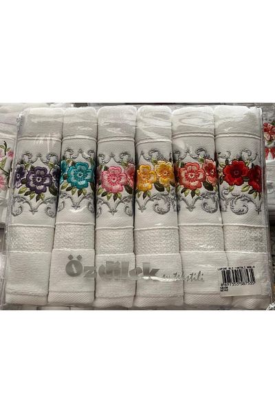Özdilek Lupine 6-Piece Embroidered Towel Set with Bag