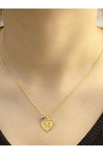 Zeynepli gold & jewelry 14 Ayar Altın M Harfli Kalpli Kolye