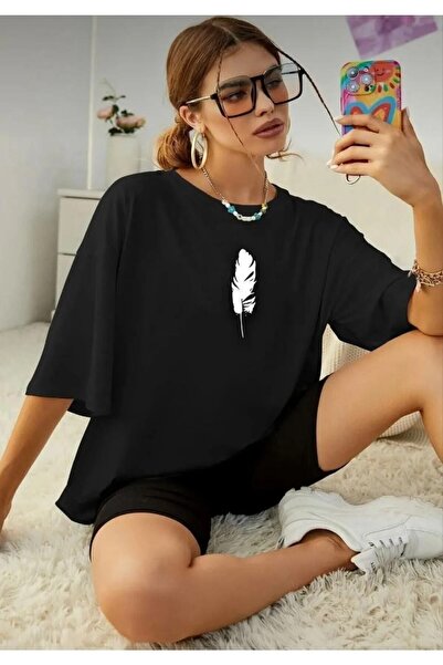 SILATU Tricou imprimat cu pene de pasăre