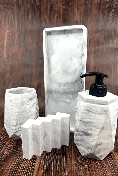 betonmall Σετ μπάνιου από σκυρόδεμα μαρμάρου 4 τεμαχίων Δίσκος οδοντόβουρτσας οδοντόβουρτσας διανομής στερεού υγρού σαπουνιού