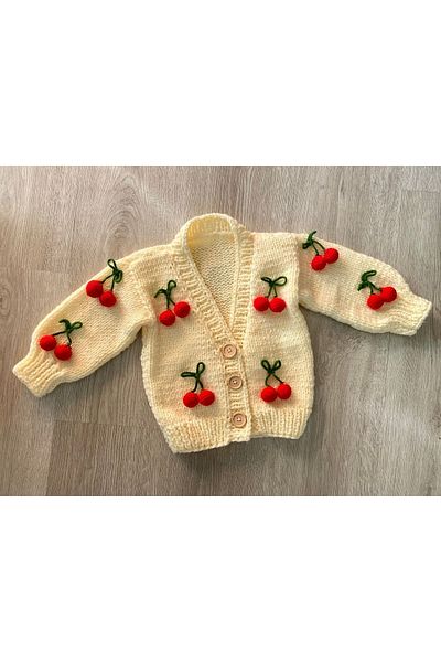 Hobihanem Tuhafiye Hand Knitted Cherry Baby Cardigan