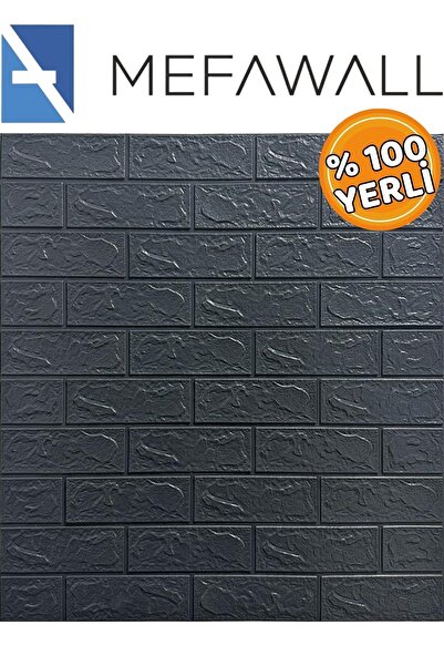 Mefawall Antrasit 3D Dekoratif Taş Tuğla Desen Kendinden Yapışkanlı Duvar Kağ...