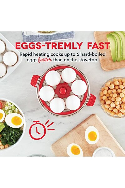 Dash Rapid Egg Cooker: 6 Egg Capacity, for Boiled, Poached, Scrambled or Omelettes, Auto Shut Off, Red