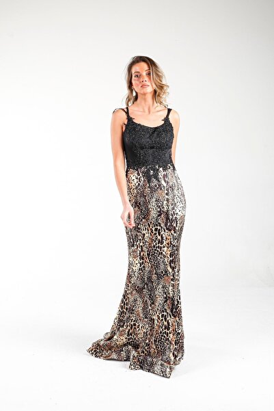 ALİS DRESS Leopar Desen Ip Askılı Abiye