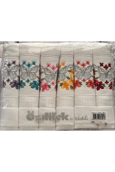 Özdilek Комплект бродирани кърпи Lupine от 6 части с чантичка