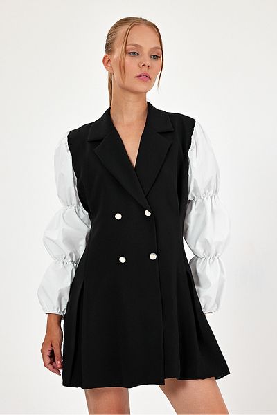 Amorti Black Balloon Sleeve Jacket Dress - Women