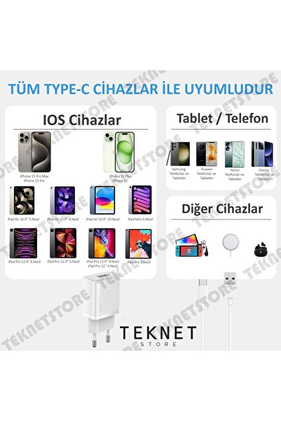 TEKNETSTORE Samsung Galaxy Uyumlu Type-c Şarz Aleti 3.4 a 22w Data Aktarım Kablosu Ve Adaptör Hızlı Şarj Cihazı