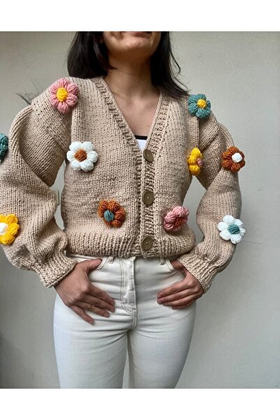 Hobihanem Tuhafiye ديزي الأزهار سترة محبوكة