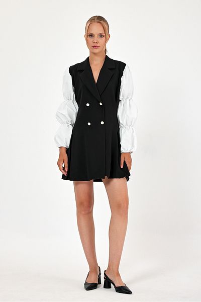 Amorti Black Balloon Sleeve Jacket Dress - Women