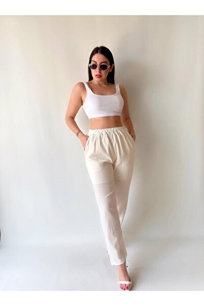 twomeey Γυναικείο παντελόνι από λινό βαμβακερό ύφασμα με επένδυση τσέπης (πολ...