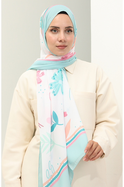 sefamerve Minelli Crepe Shawl 1578-05 - Aqua Green and Green