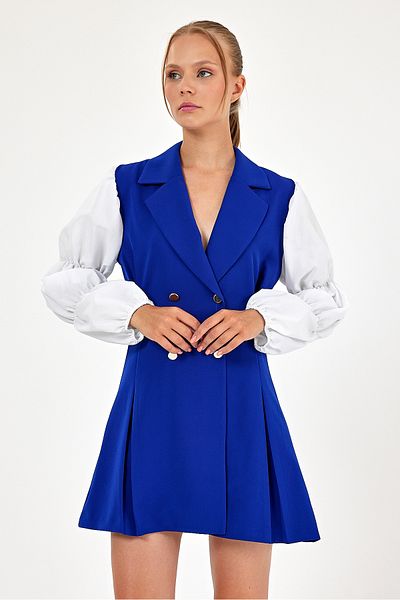 Amorti Saks Blue Balloon Sleeve Women's Jacket Dress