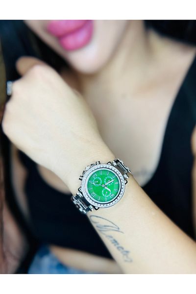 İSTLİV Women's Silver Green Dial Steel Case Rhinestone Analog Classic Wrist Watch (Bracelet Not Included in Price)