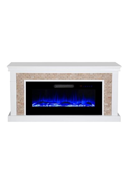 TEKTES Elektrikli Şömine Taşlı Kasalı, 150 Cm, 8 Renkli Bluetoothlu, Alev Sesli, Wifili 40kb