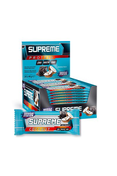 Muscle Station Supreme Protein Bar - Dark Chocolate Coconut 24 Pieces 40 gr