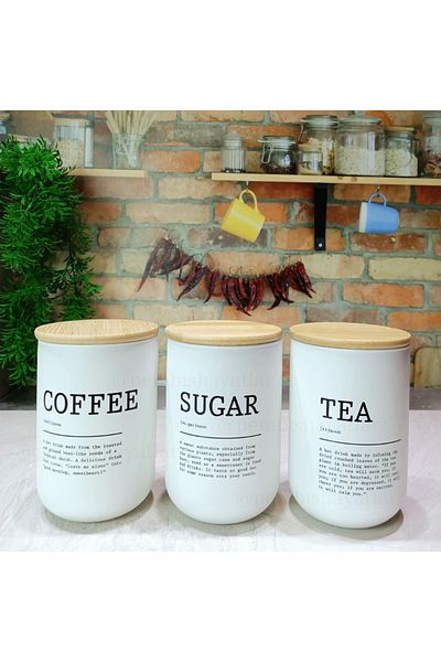 ELZEY HOME Glass Tea-Candy-Coffee Jar with Bamboo Lid Set of 3