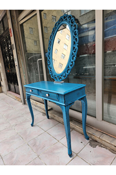 Evim Hizmet 120 Cm Mavi Eskitme Dresuar Konsol & Ayna Takımı - Adrese Güvenli Teslimat