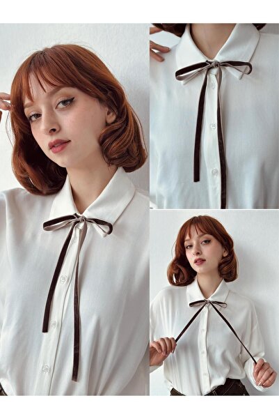 Retrobird Gömlek Saç Boyun Aksesuarı Lastikli Kurdele Kadın Vizon