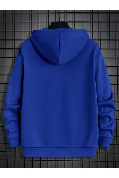 Black Sokak Sax Blue Men's Oversize Sweatshirt - Side Text Print, Hooded